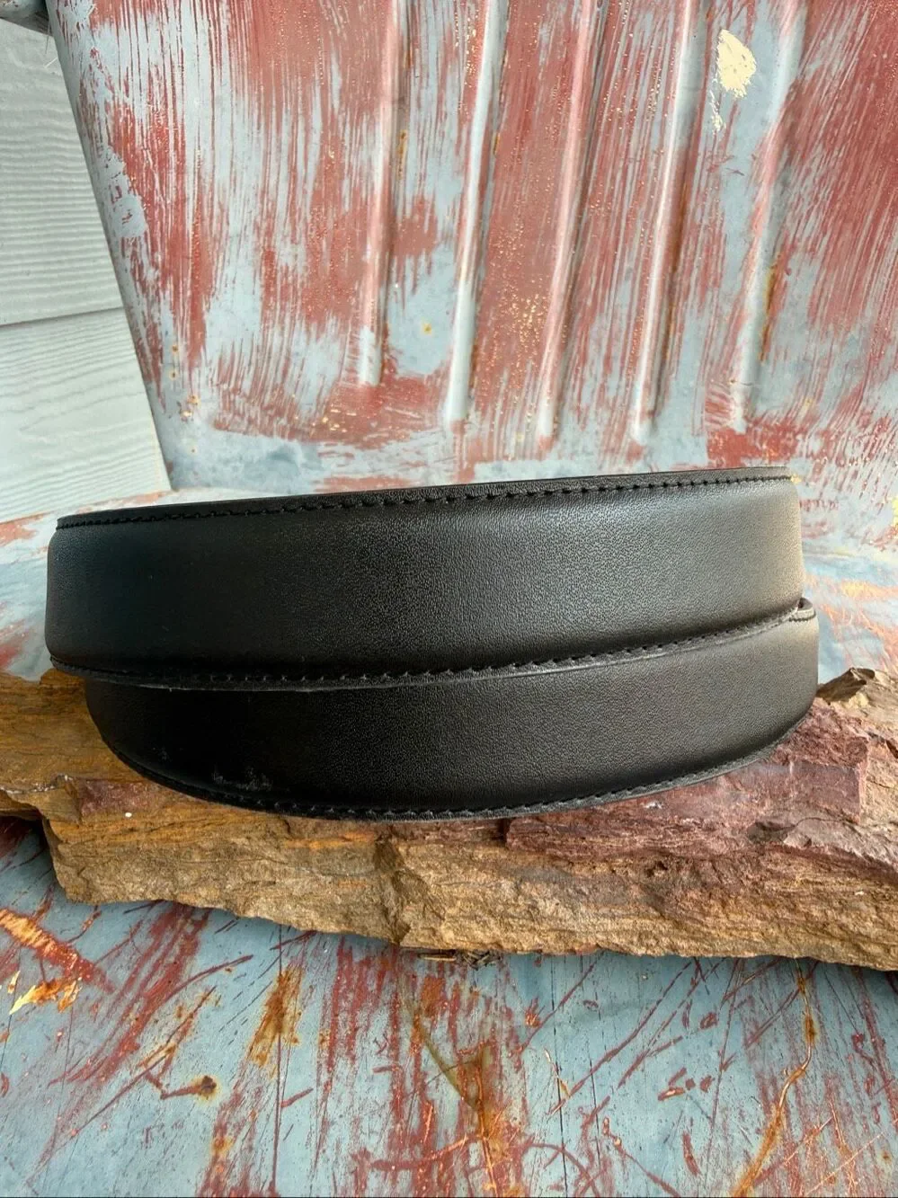 Silpada Black Leather Western Ranger Belt Silver Buckle Size 38